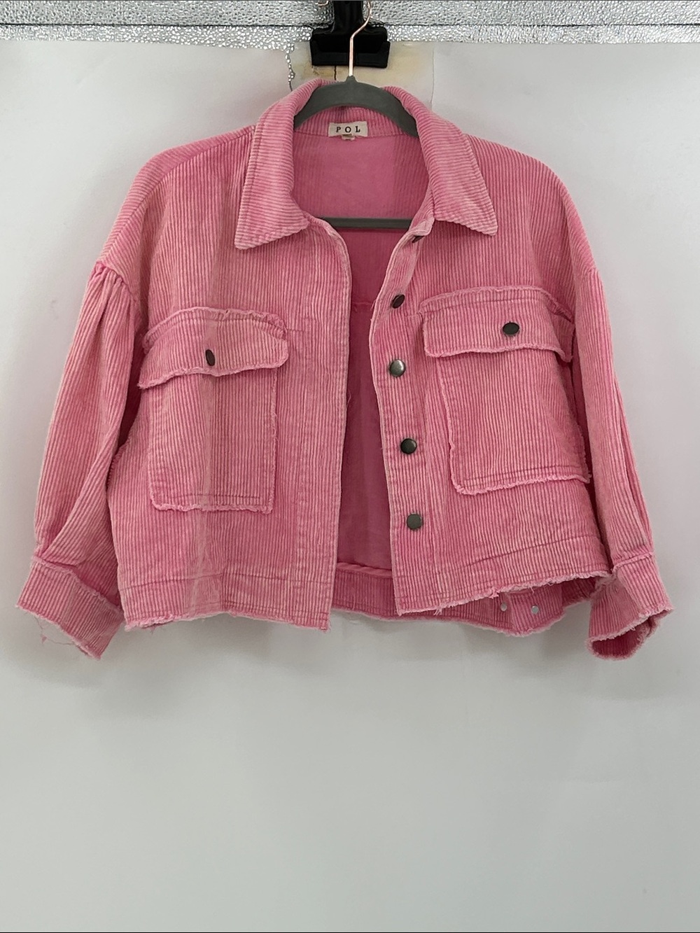 POL Womens Corduroy Jacket Pink Cropped Size Small